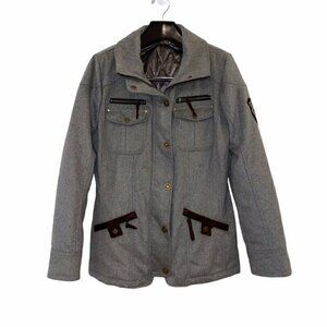 Skea Women's Wool Ski Coat Jacket Gray Zip Pockets Snaps Removable Liner 8